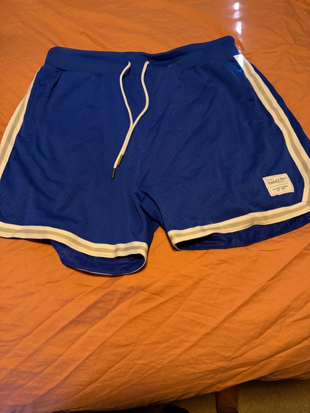 Mitchell & Ness Blue Mesh Athletic Shorts with White Trim